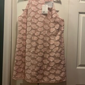 Sleeveless Pink Floral Jacquard Mini Dress